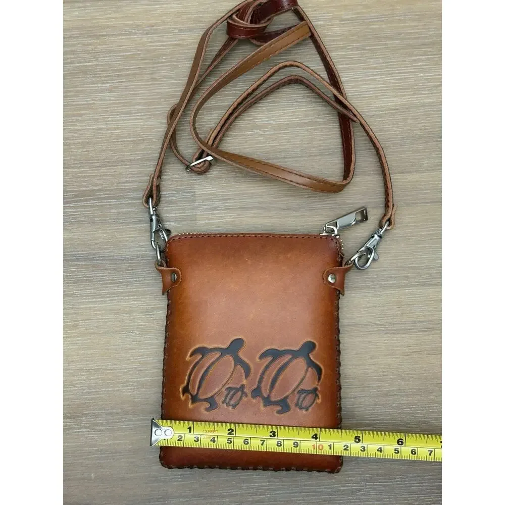 Hand Made Leather Cross-Body Sling Shoulder Pouch Purse Sea Turtles Hawaii GUC